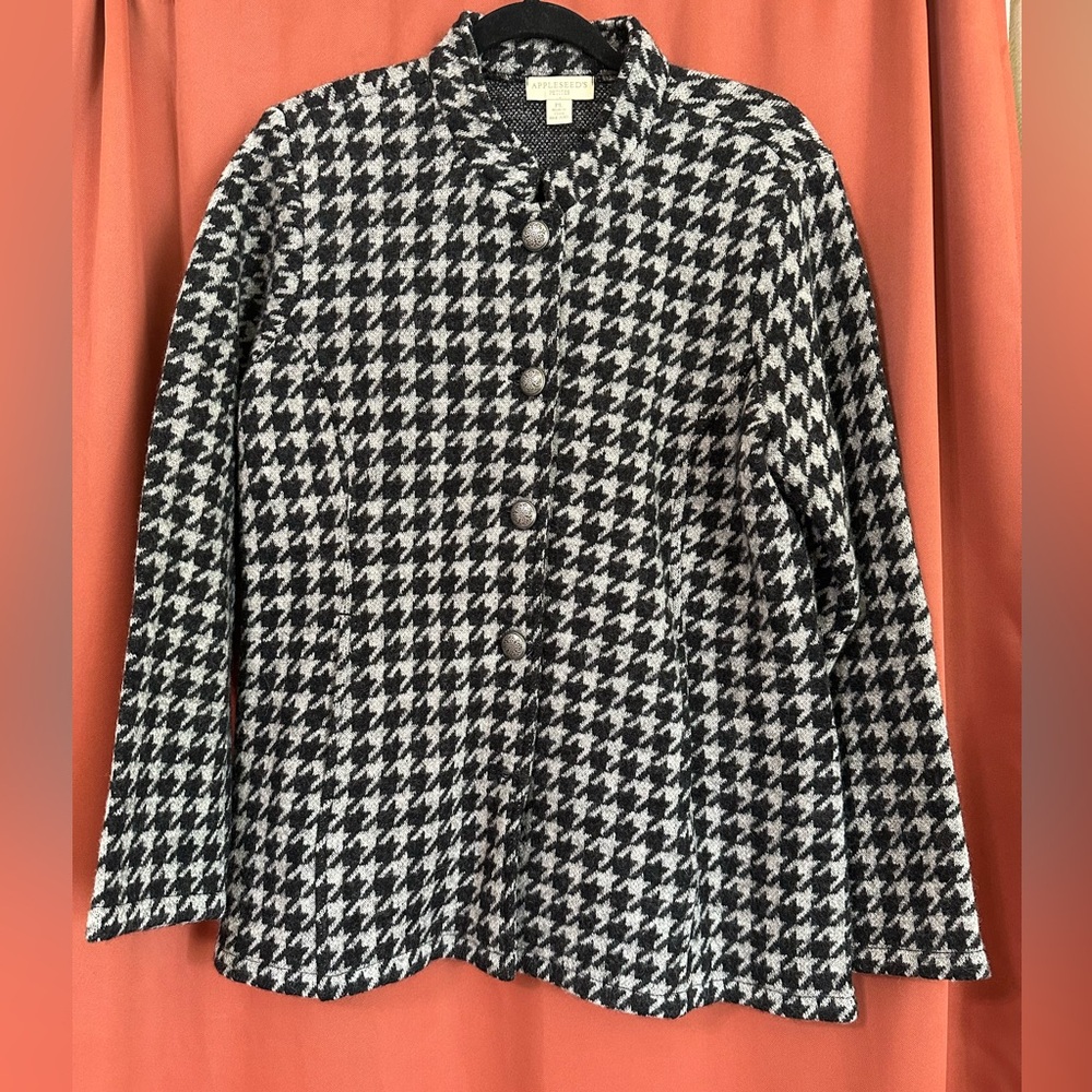 Appleseeds 100% Wool Sweater Jacket Black & Grey Button Jacket PL